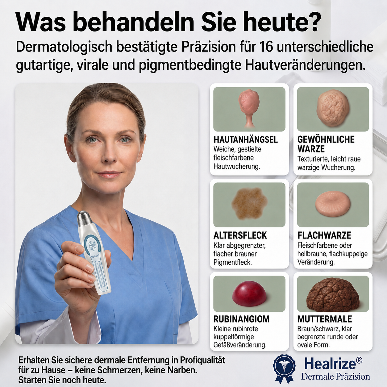Healrize® 7-Tage Hautmal- & Flecken-Entferner 🍇(Schmerzfrei, Narbenfrei mit Rollball-Applikator)🍇